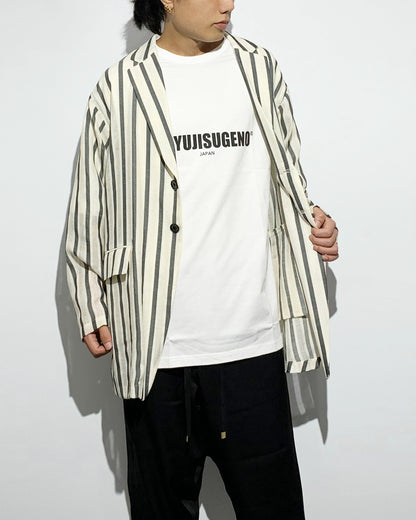 ys Yuji SUGENO / Karami Stripe Over Jacket - IVORY