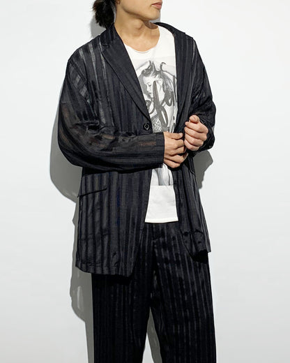 ys Yuji SUGENO / Karami Stripe Over Jacket - BLACK