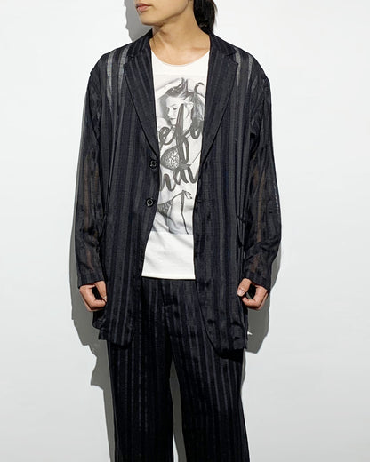 ys Yuji SUGENO / Karami Stripe Over Jacket - BLACK
