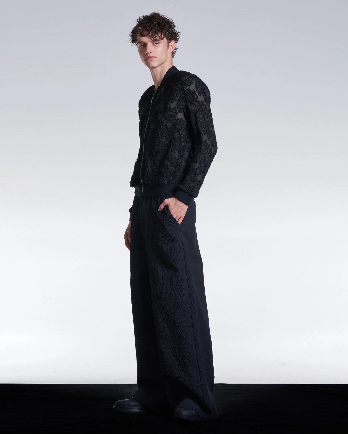 HARRISON WONG / Burnt Out Flower Pattern Pleated Jacket