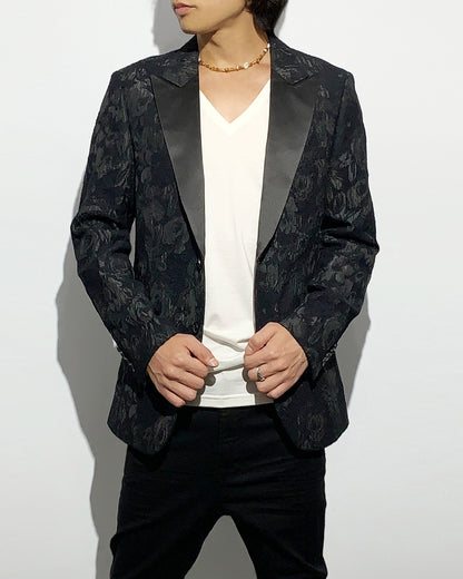 HARRISON WONG / Floral Jacquard Blazer With Satin Lapel