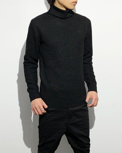 agr / Rib Turtle-Neck KN - Black