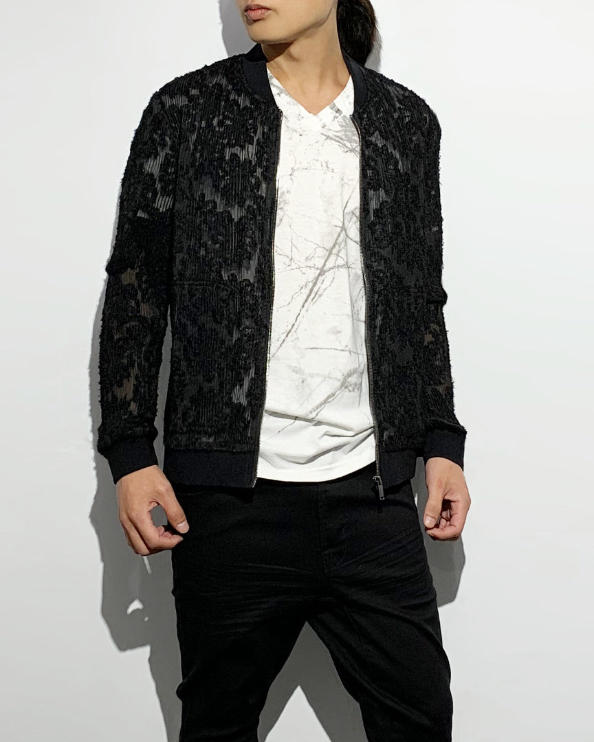 HARRISON WONG / Burnt Out Flower Pattern Pleated Jacket