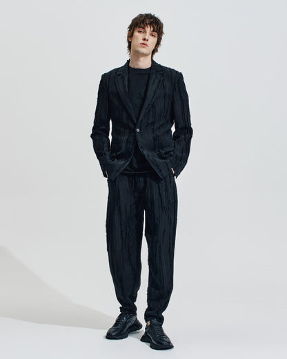 HARRISON WONG / Ripped Texture 1B Blazer - Black
