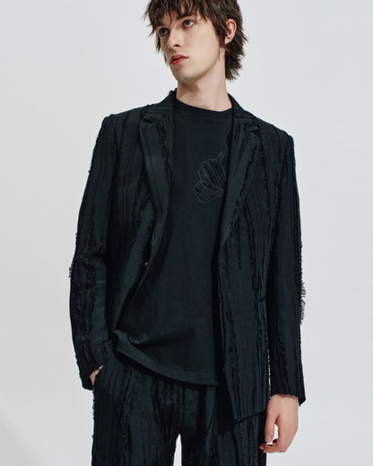 HARRISON WONG / Ripped Texture 1B Blazer - Black
