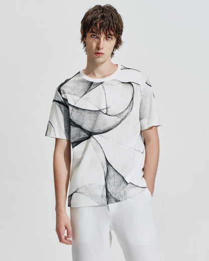 HARRISON WONG / Regular Fit Tee With Organic Wave Print - White