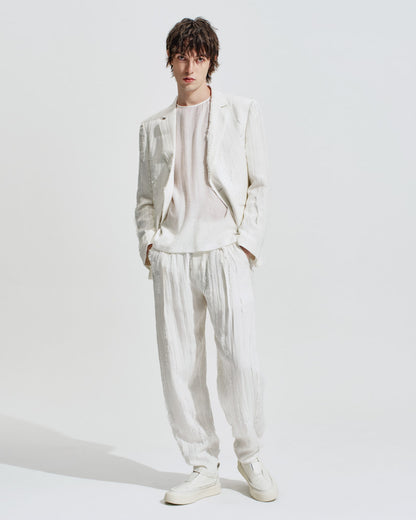 HARRISON WONG / Ripped Texture 1B Blazer - White