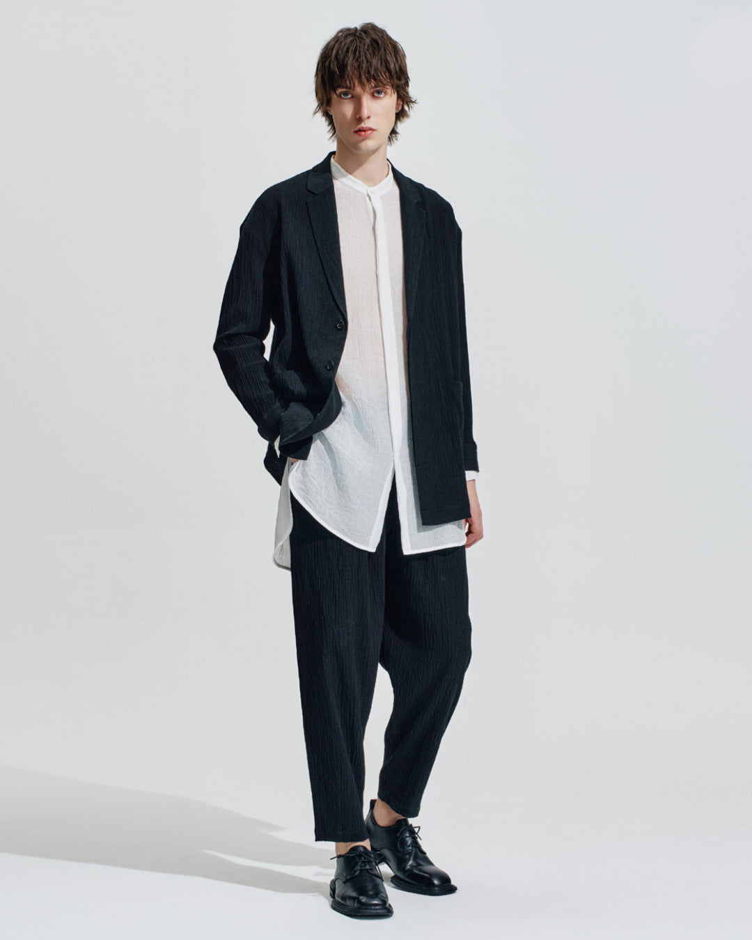 HARRISON WONG / Smocking Textured Long Blazer