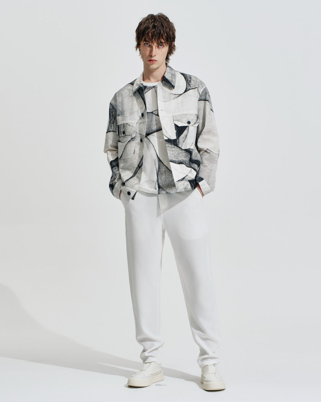 HARRISON WONG / Seersucker Jacket With Curvy Shadow Pattern - White