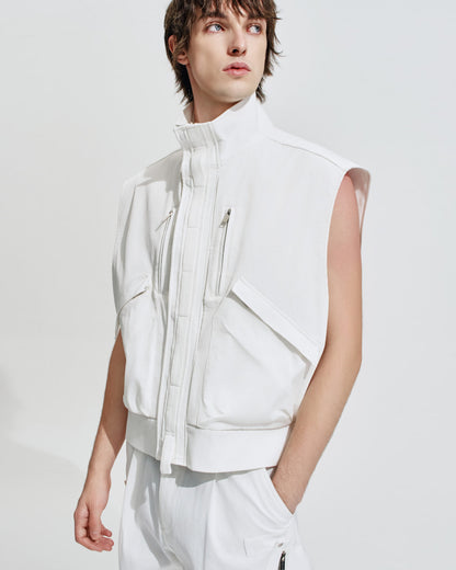 HARRISON WONG / Striped Textured Wide Shoulder Sleeveless Jacket