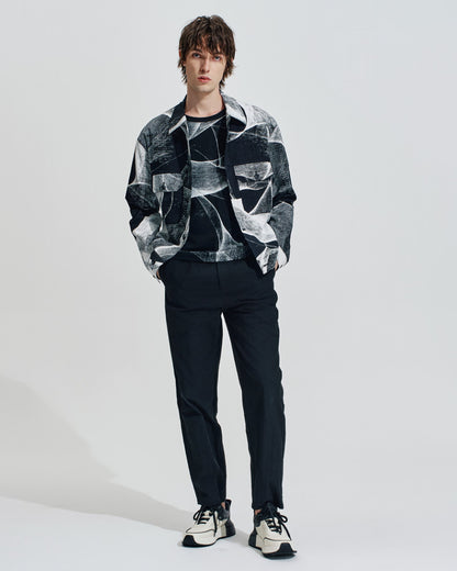 HARRISON WONG / Seersucker Jacket With Curvy Shadow Pattern - Black