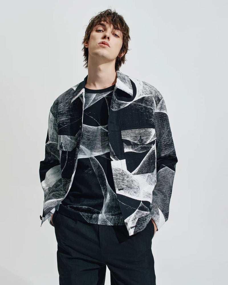 HARRISON WONG / Seersucker Jacket With Curvy Shadow Pattern - Black