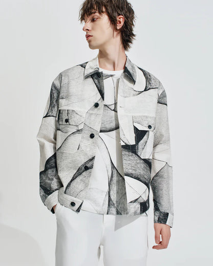 HARRISON WONG / Seersucker Jacket With Curvy Shadow Pattern - White