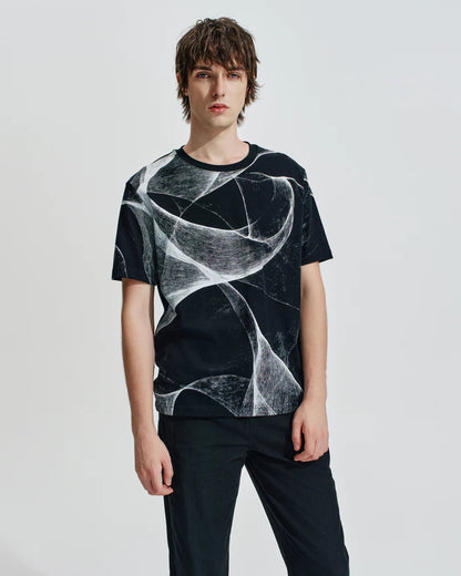 HARRISON WONG / Regular Fit Tee With Organic Wave Print - Black