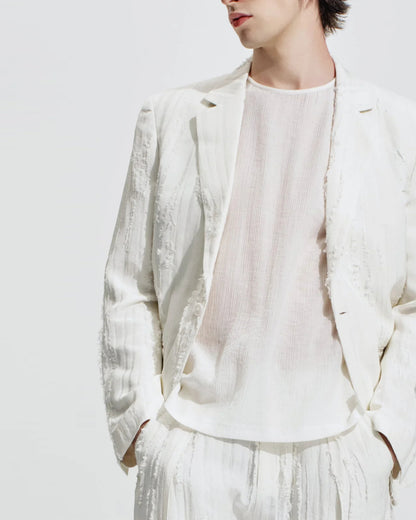 HARRISON WONG / Ripped Texture 1B Blazer - White