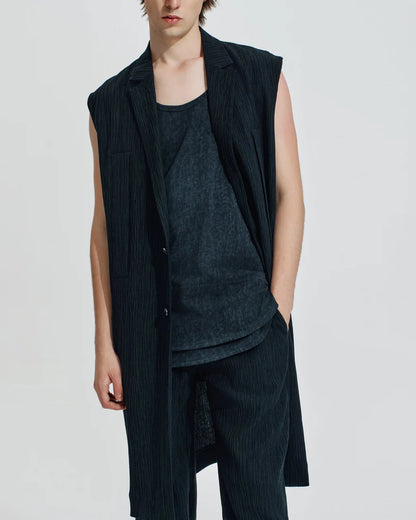 HARRISON WONG / Crepe Texture Tencel Sleeveless Long Blazer