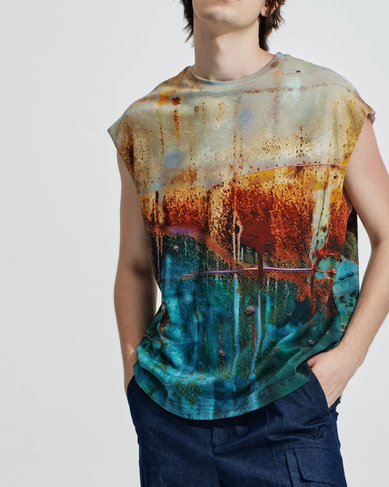 HARRISON WONG / Rust Pattern Sleeveless Print Tee
