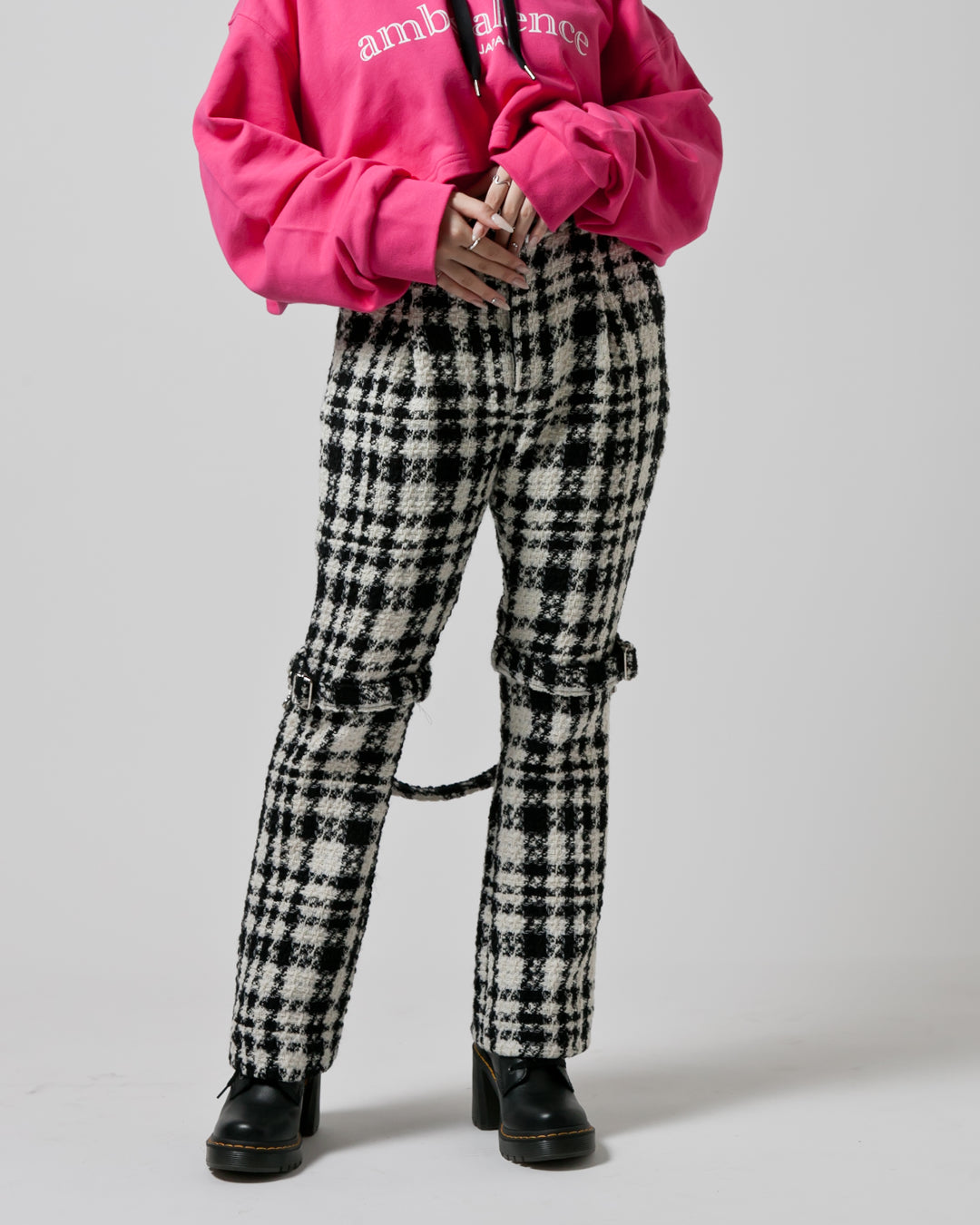 Bennu / Wooly Tweed Boot-Cut Bondage Trousers - WHITE