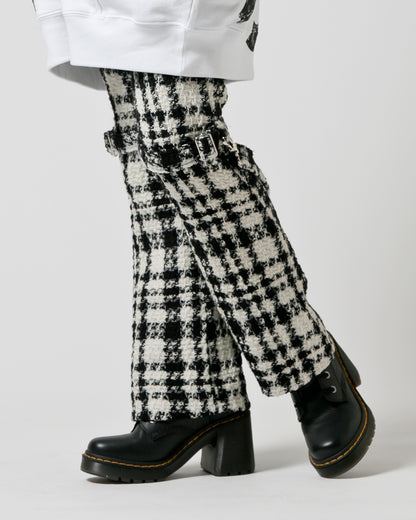 Bennu / Wooly Tweed Boot-Cut Bondage Trousers - WHITE