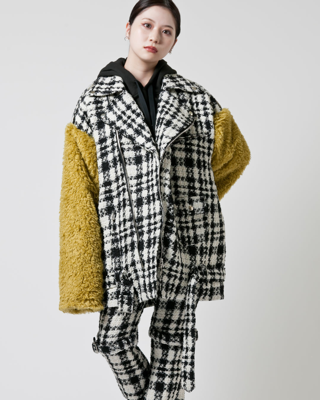 Bennu / Wooly Tweed Fur Sleeve Riders Jacket