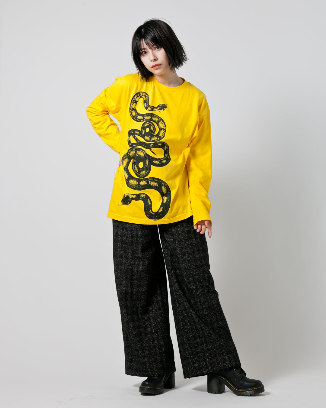 Bennu × TT / Snake Printed Long Sleeve Tee - YELLOW