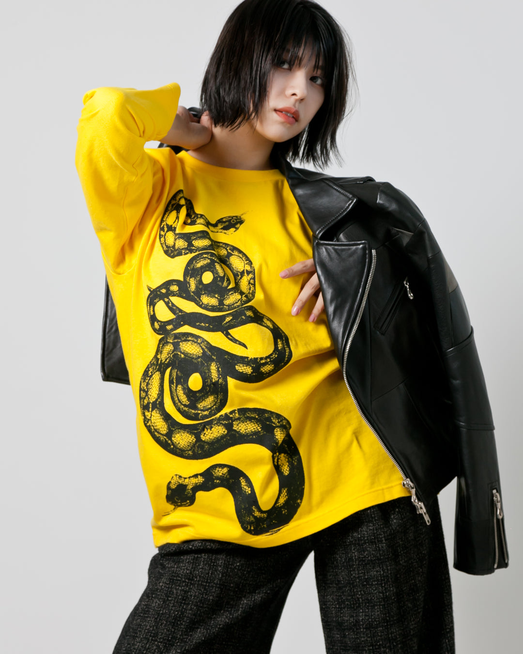 Bennu × TT / Snake Printed Long Sleeve Tee - YELLOW