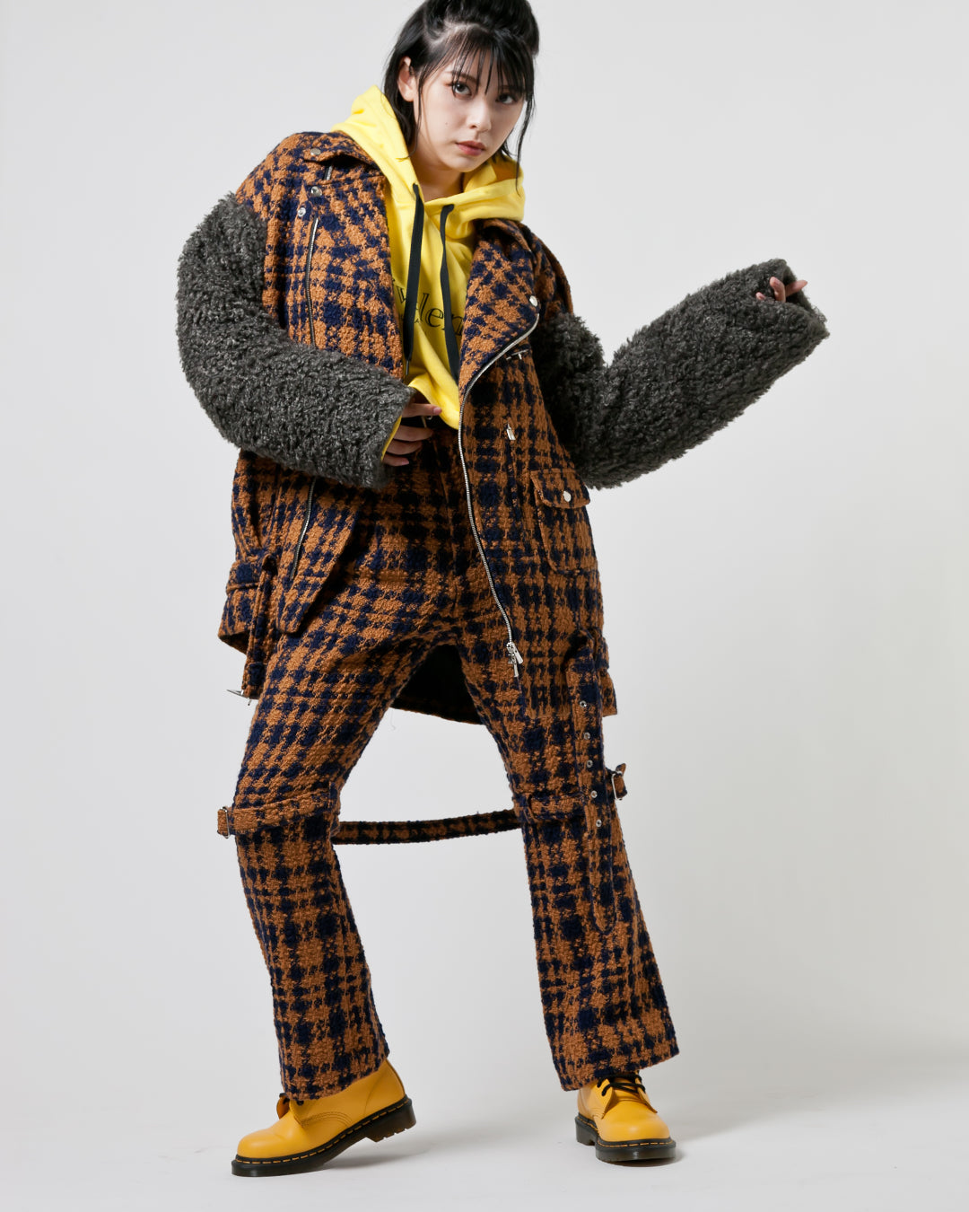Bennu / Wooly Tweed Boot-Cut Bondage Trousers - ORANGE