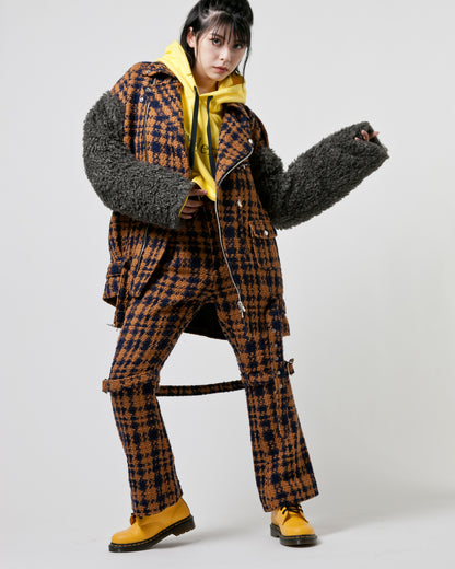 Bennu / Wooly Tweed Boot-Cut Bondage Trousers - ORANGE