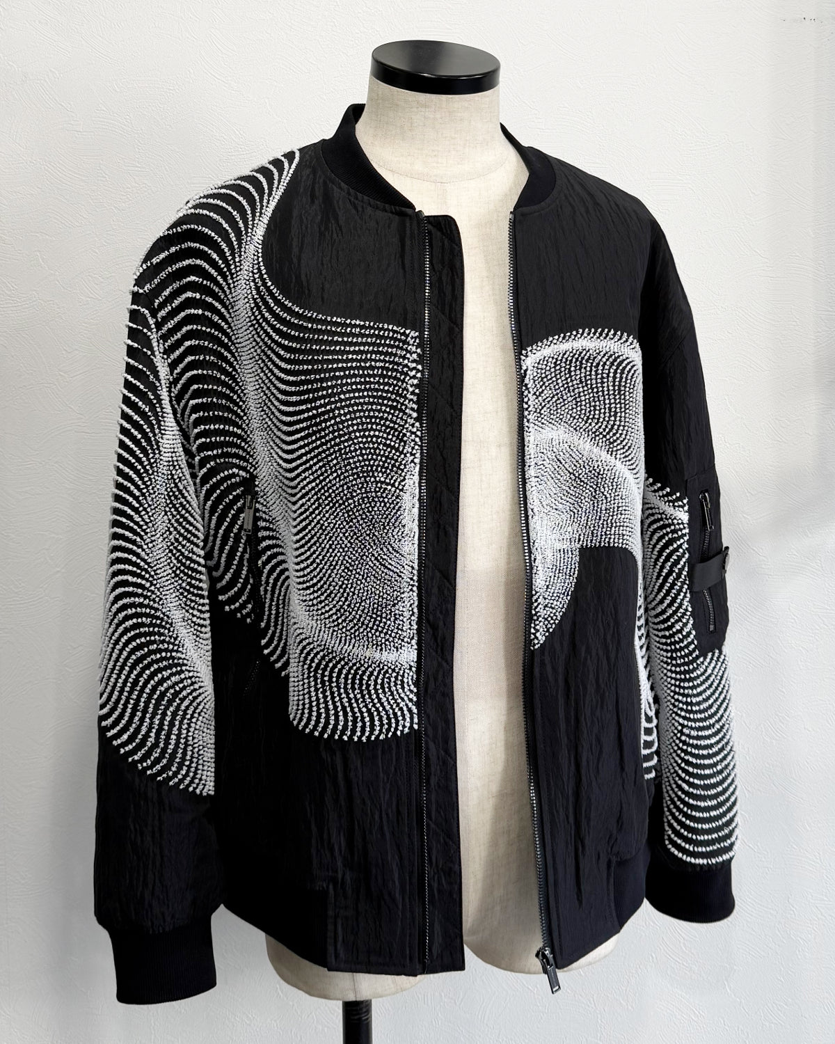 HARRISON WONG / Bomber Jacket With Wavy Dots Lines Embroidery