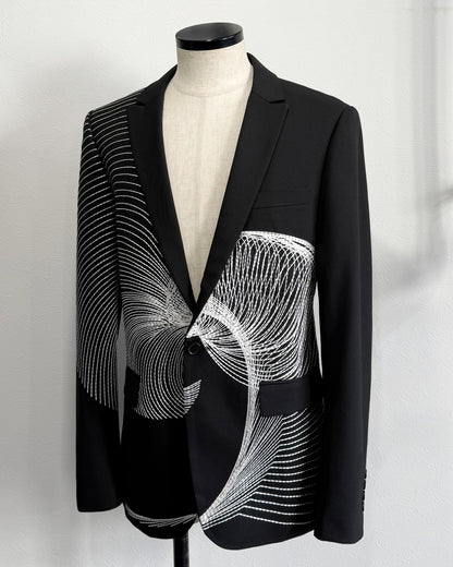 HARRISON WONG / Wool Blazer With Twisted Wavy Lines Embroidery