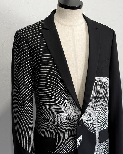 HARRISON WONG / Wool Blazer With Twisted Wavy Lines Embroidery